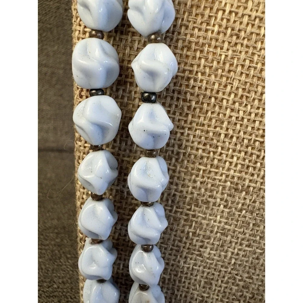 Vintage‎ Mid Century LONG Molded Periwinkle Glass Bead Necklace 52